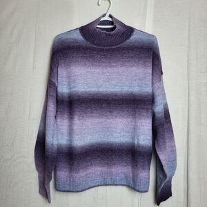 George Plus Size Pullover Sweater Purple Ombre Stripe Mock Nech Soft Knit
